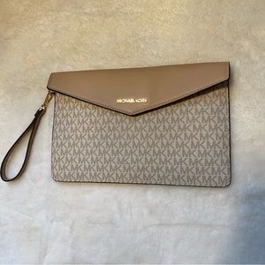 Michael Kors Beige and Brown Wristlet Clutch envelope